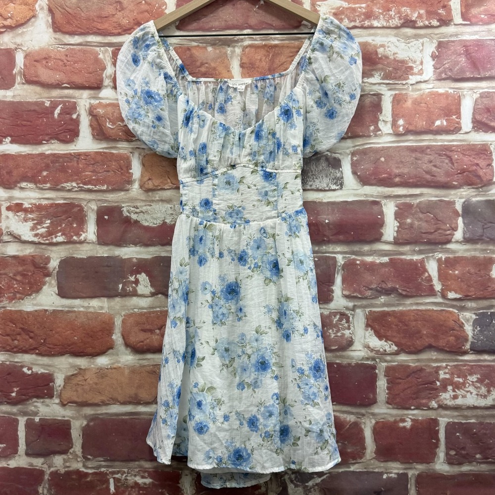 Anthropologie Blu Pepper Dress Womens M Blue Garden Floral Cut Out Back Sundress
